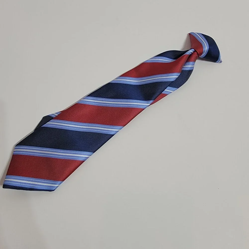 Red/Light Blue/Dark Blue/White Striped Boys Clip Tie
